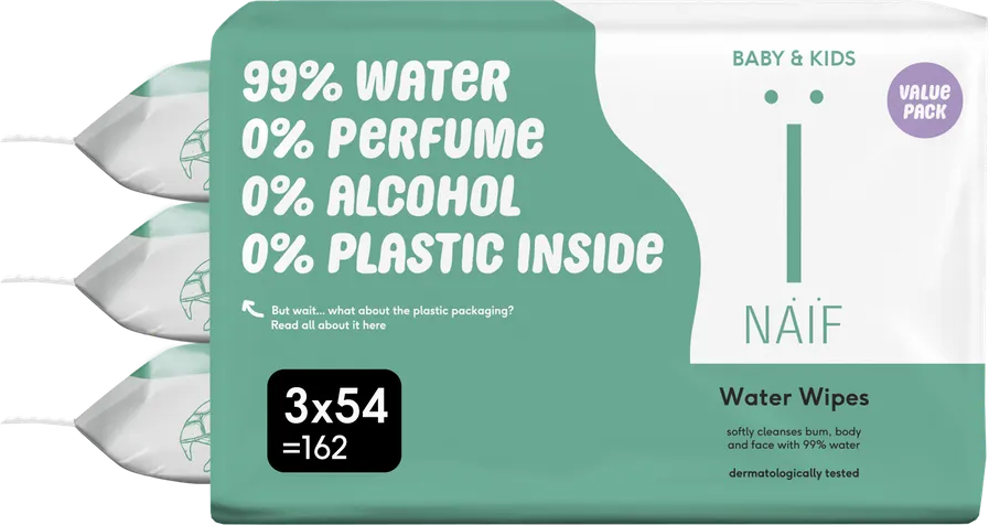 Naif Billendoekjes Water Basis Plasticvrij 3x54 = 162 stuks
