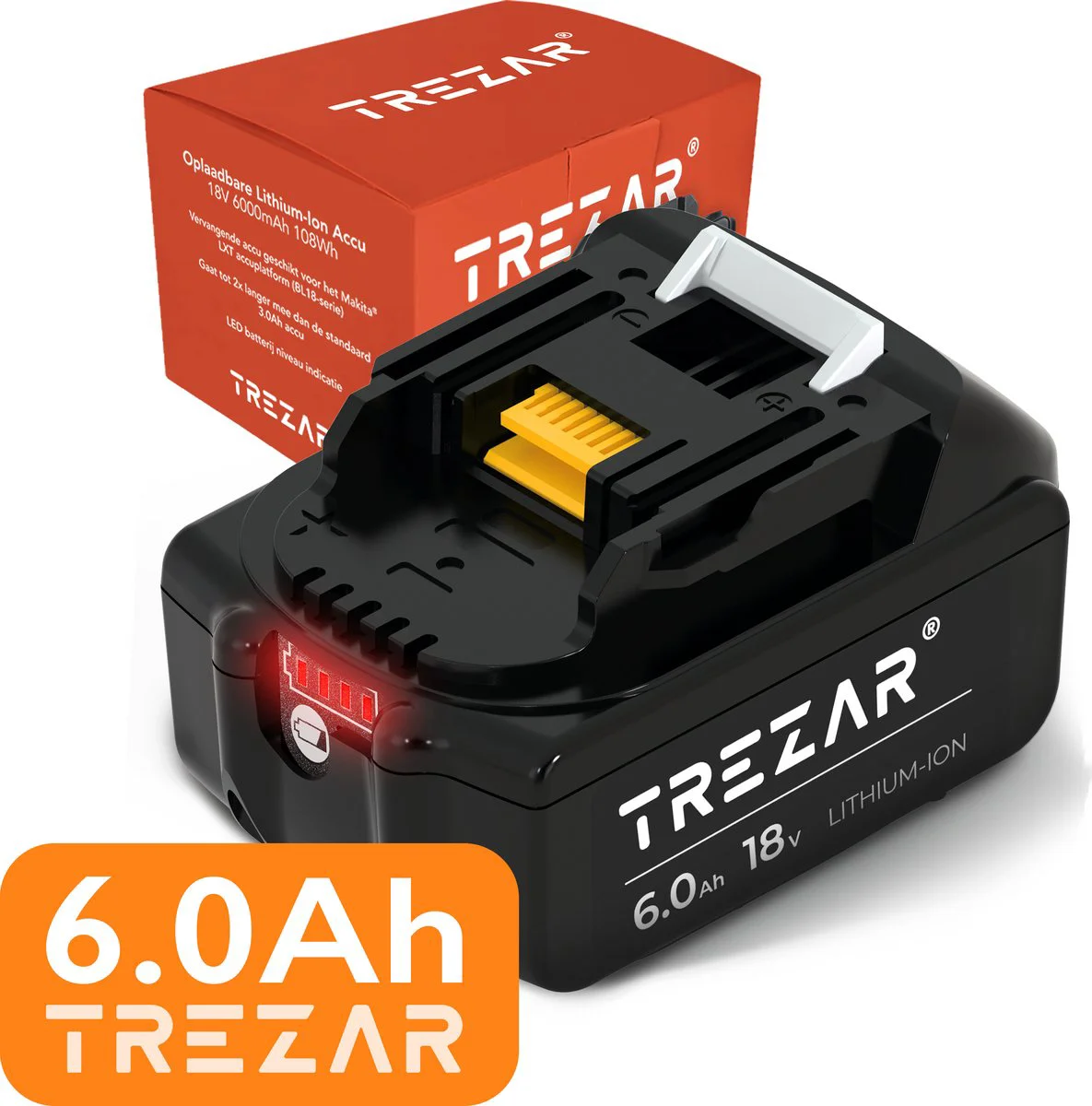 Trezar® 18V Accu Geschikt voor Makita® - Extra Groot 6.0Ah - 18V LXT Batterij - 6000mAh - LED Indicatie - Li-ion Accu - Accuboormachine - BL1860B