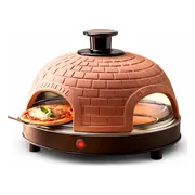 Emerio Pizzarette Origineel - 4 Persoons Pizza Oven - Handgemaakte Terracotta Koepel - 4 Geïsoleerde Bakspatels - RVS Bakplaat - Gourmetstel met Cool touch koepel - PO-115985 900W