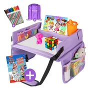 BPgoods® Reistafel voor Kinderen - Autotafel met Tablethouder - Opvouwbare Speeltafel - Incl. Kleurboek en 10 Stiften - Paars