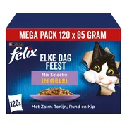 Felix Kattenvoer Nat Pouch Gelei Mix Elke Dag Feest Multipack 120 x 85 gr