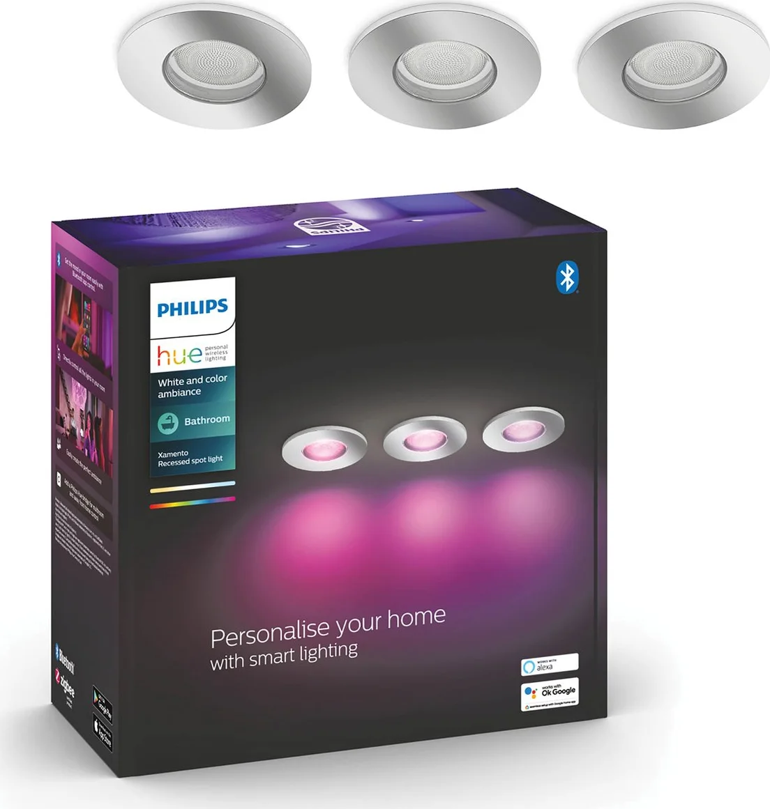 Philips Hue Xamento badkamer inbouwspot White and Color - Chroom - Rond 3-pack