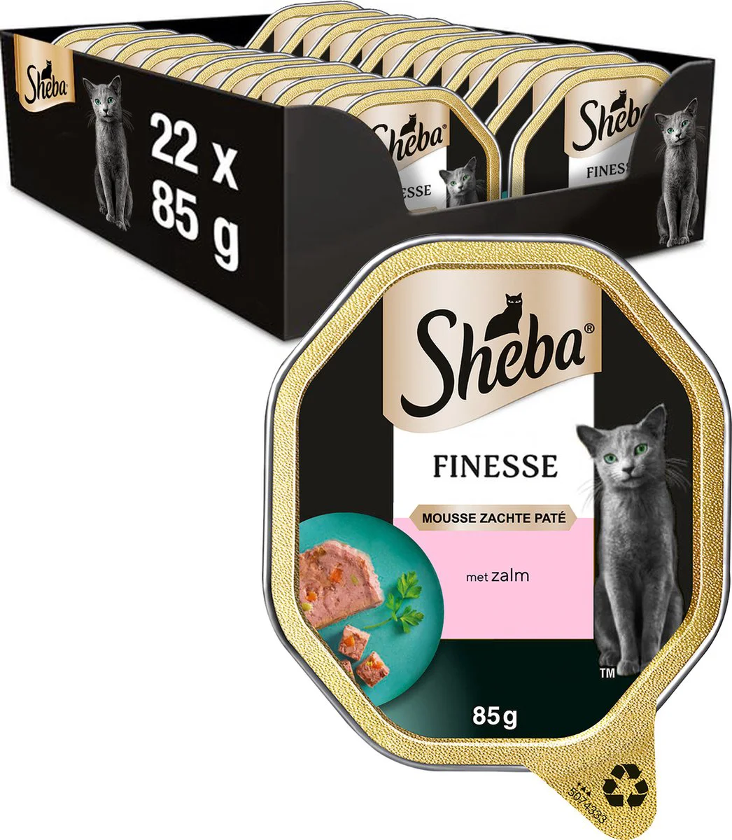 22x Sheba Finesse Kattenvoer Natvoer Mousse Zalm Kuipjes 85 gr