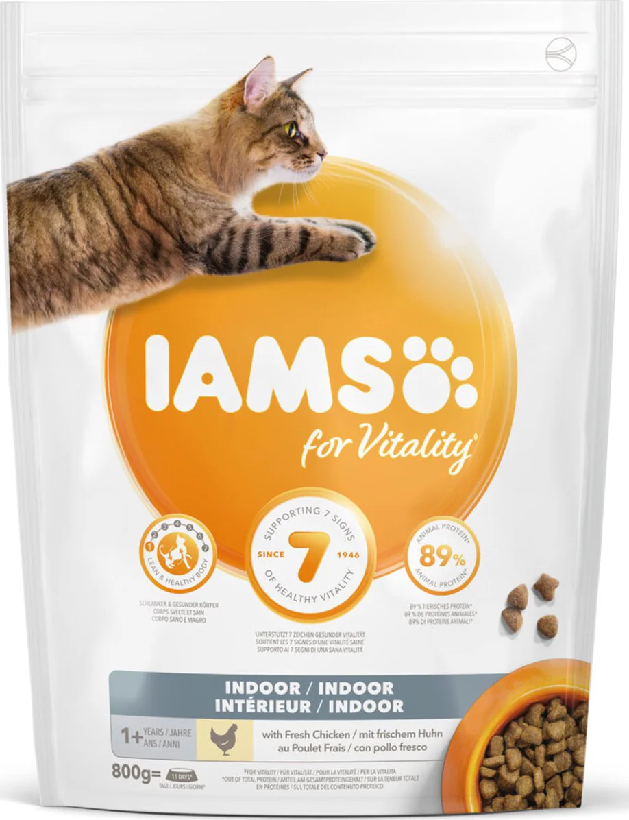 5x IAMS Kat Adult Indoor Kip 800 gr