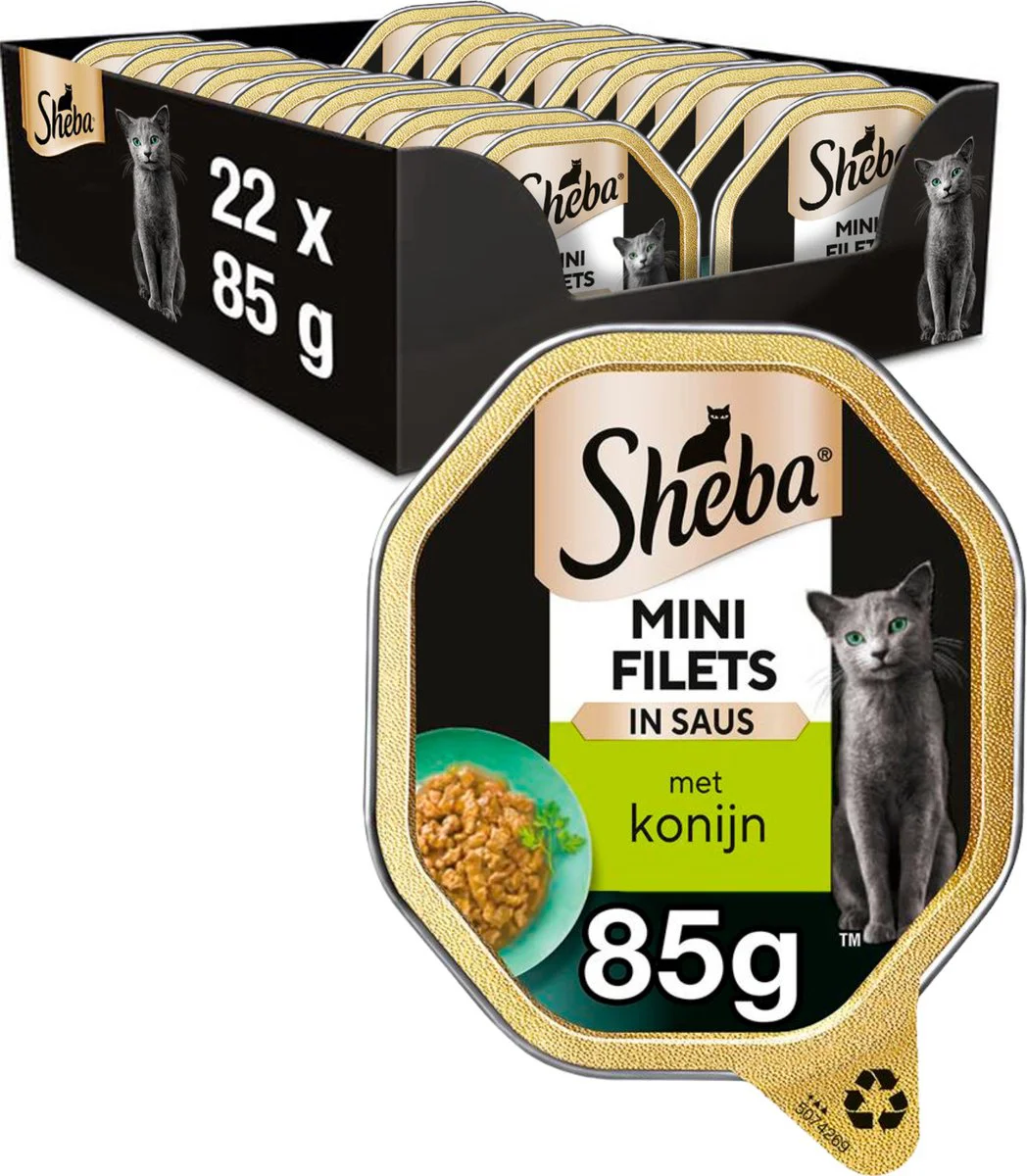 22x Sheba Mini Filets Adult Kattenvoer Natvoer Konijn in Saus 85 gr