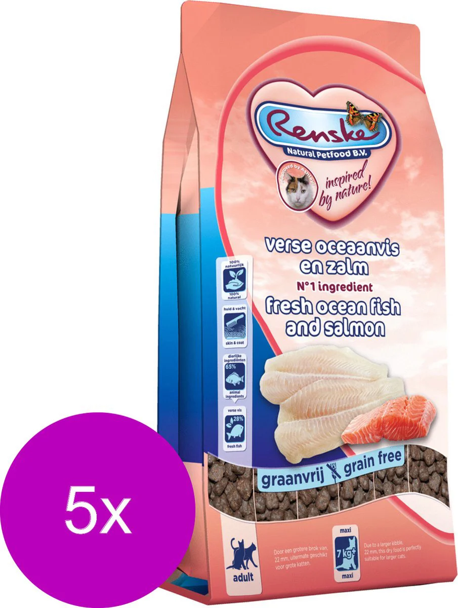 4x Renske Super Premium Adult Maxi Kattenvoer Oceaanvis & Zalm 1,5 kg