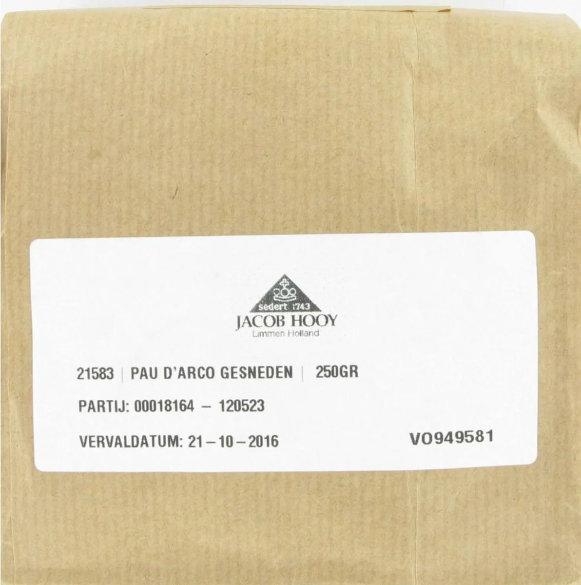 Jacob Hooy Pau D Arco Gesneden 250GR
