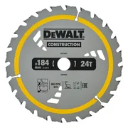 DeWALT Cirkelzaagblad voor Hout | Construction | Ø 184mm Asgat 20mm 24T - DT1951-QZ