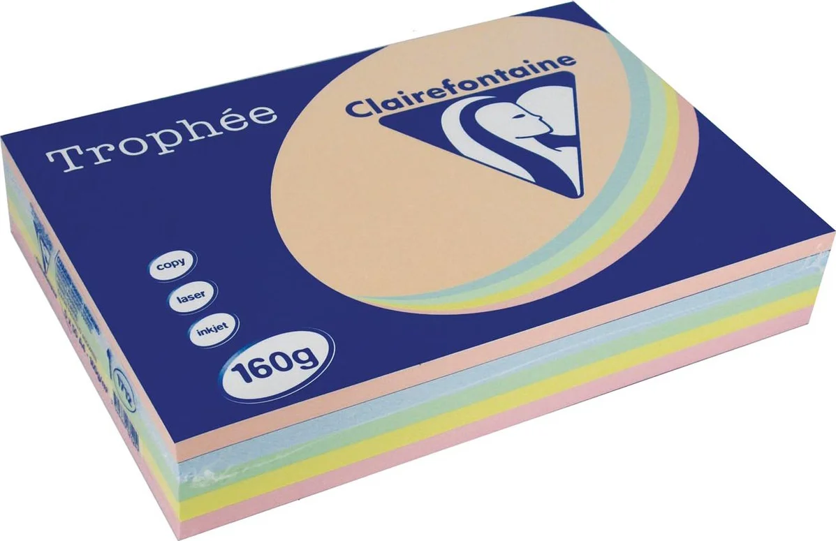Clairefontaine - Trophée Pastel - A4 - Geassorteerde kleuren - 160 grams - 5 x 50 vel