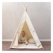 Sunny Alba Tipi Tent Crème/Wit voor kinderen - Wigwam Speeltent met ramen van katoen - Tipi tent kinderen met Kussen kleed - 120x120x160cm - Stokken FSC hout