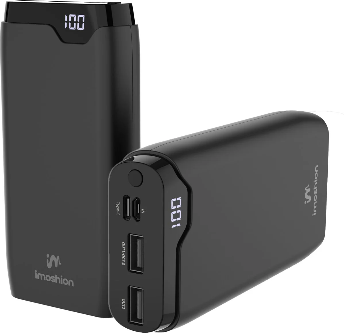 imoshion® Powerbank 20000 mAh - 22.5W Snellader - USB C / USB A - LED Display - Powerbanks - Universeel - Noodpakket - Zwart