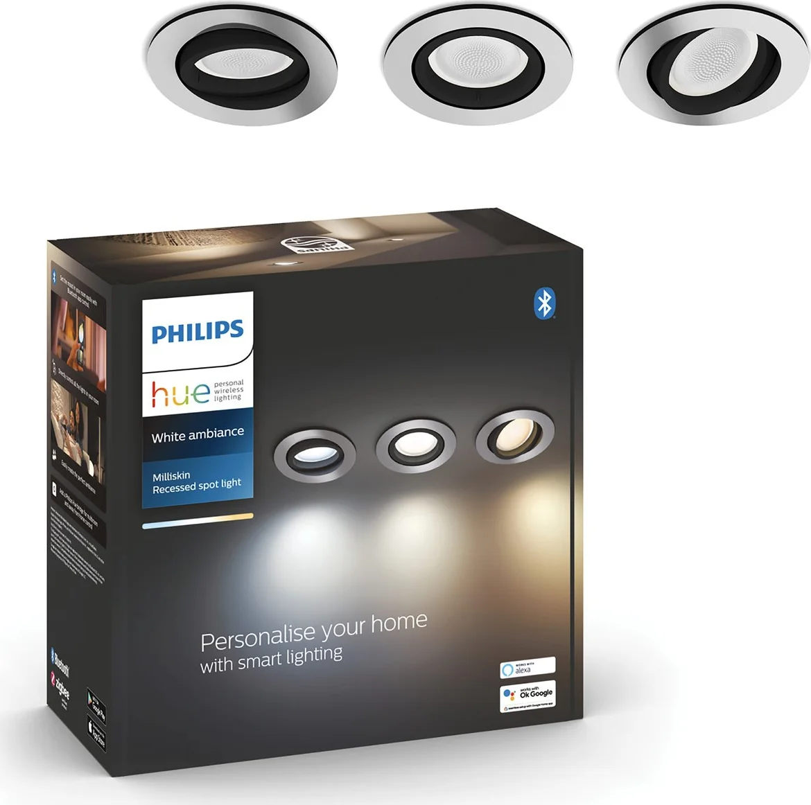 Philips Hue Milliskin inbouwspot White Ambiance - rond - Wit - 3-pack