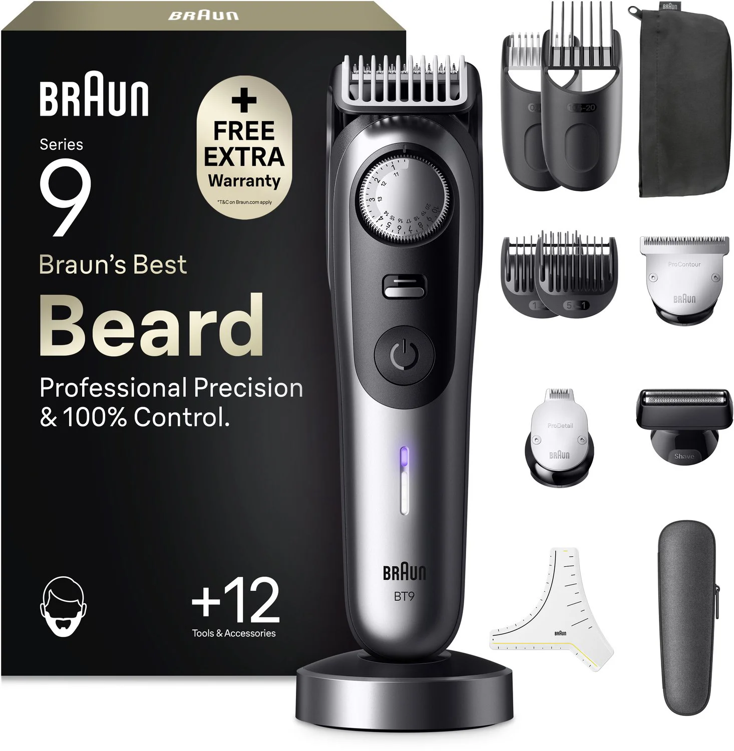 Braun Baardtrimmer Series 9 BT9560 +12 Tools - 52 Lengtes - ProBlade - Chroom