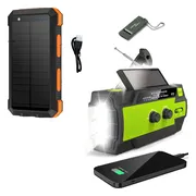 Noodradio Solar Opwindbaar en Batterij - 2026 Editie - Noodpakket - Draagbare Survival Radio - Inclusief 10.000 mAh Solar Powerbank en Noodfluit - Powerbank Zonneenergie - Bouwradio - Zaklamp - Groen