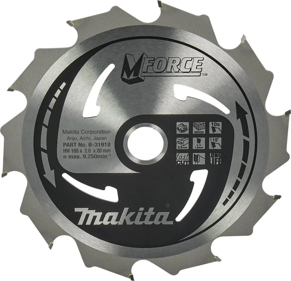 Makita Cirkelzaagblad voor Hout | Mforce | Ø 165mm Asgat 20mm 10T - B-31918
