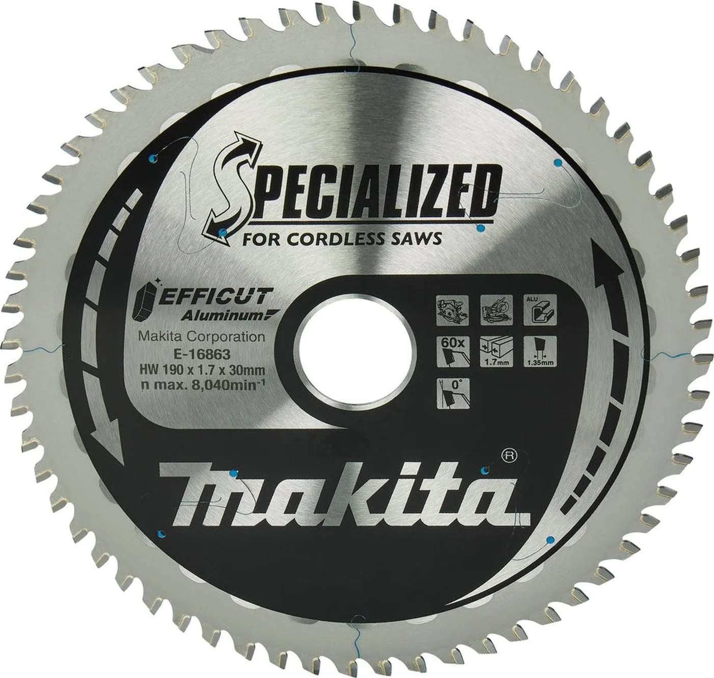 Makita Cirkelzaagblad voor Aluminium | Specialized | Ø 190mm Asgat 30/(20)mm 60T - E-16863