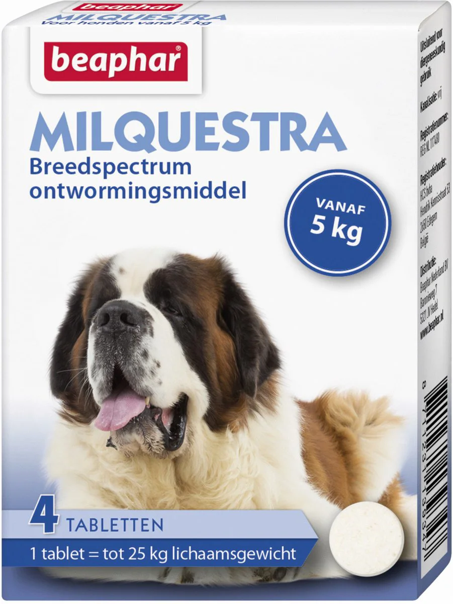 Beaphar Milquestra Ontworming Tabletten Hond 5 - 75 kg 4 tabletten