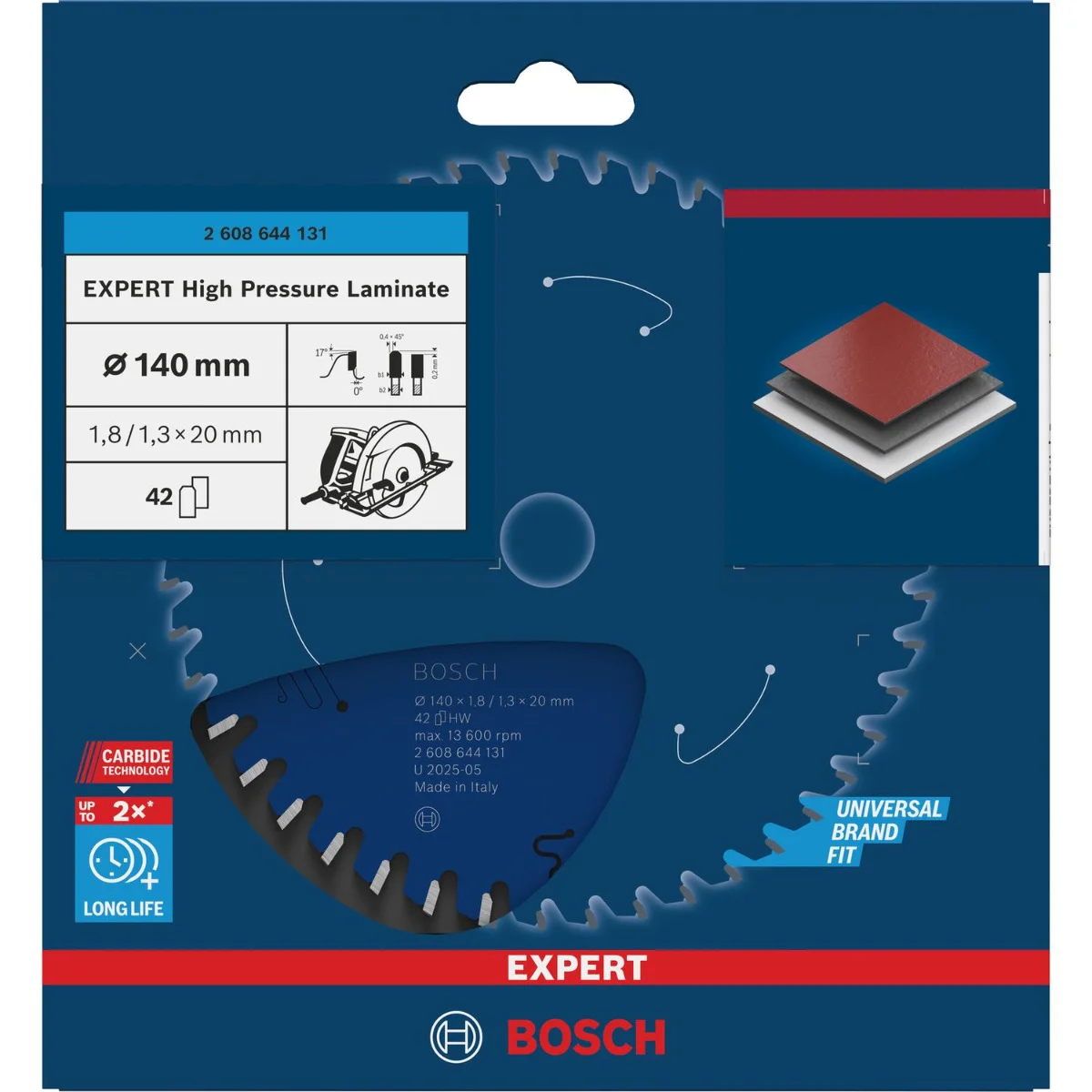 Bosch Professional EXPERT High Pressure Laminate Cirkelzaagblad | 140 x 1,8 x 20 mm | 42-tands - 2608644131
