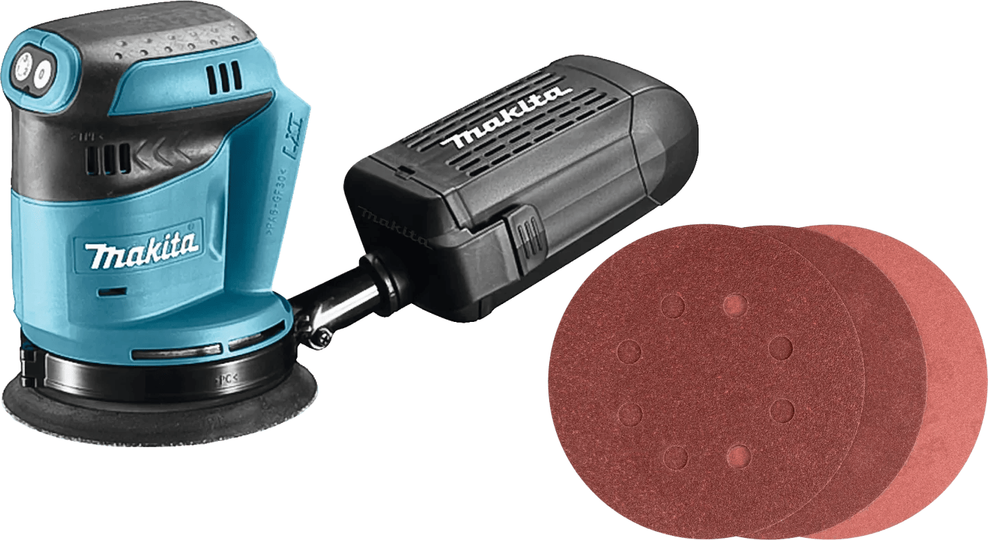 Makita DBO180ZJ (zonder accu) + Bosch Schuurschijf 125 mm K80, K120, K240 (25x)