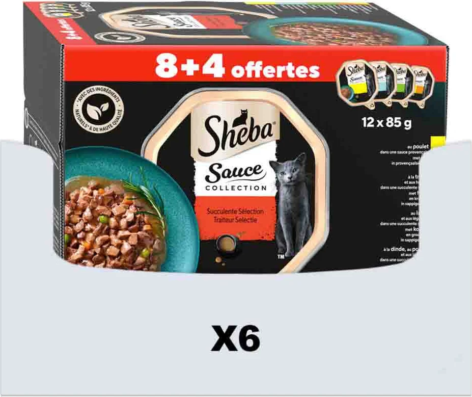6x Sheba Kattenvoer Nat Sauce Collection Traiteur Selectie Multipack 12x85 gr