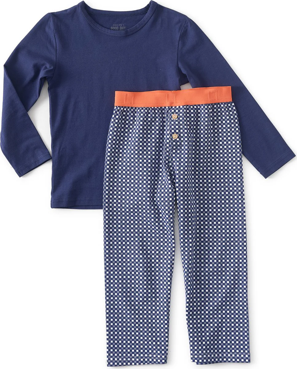 Little Label Pyjama Jongens - Maat 134-140 - Blauw, Wit - Zachte BIO Katoen
