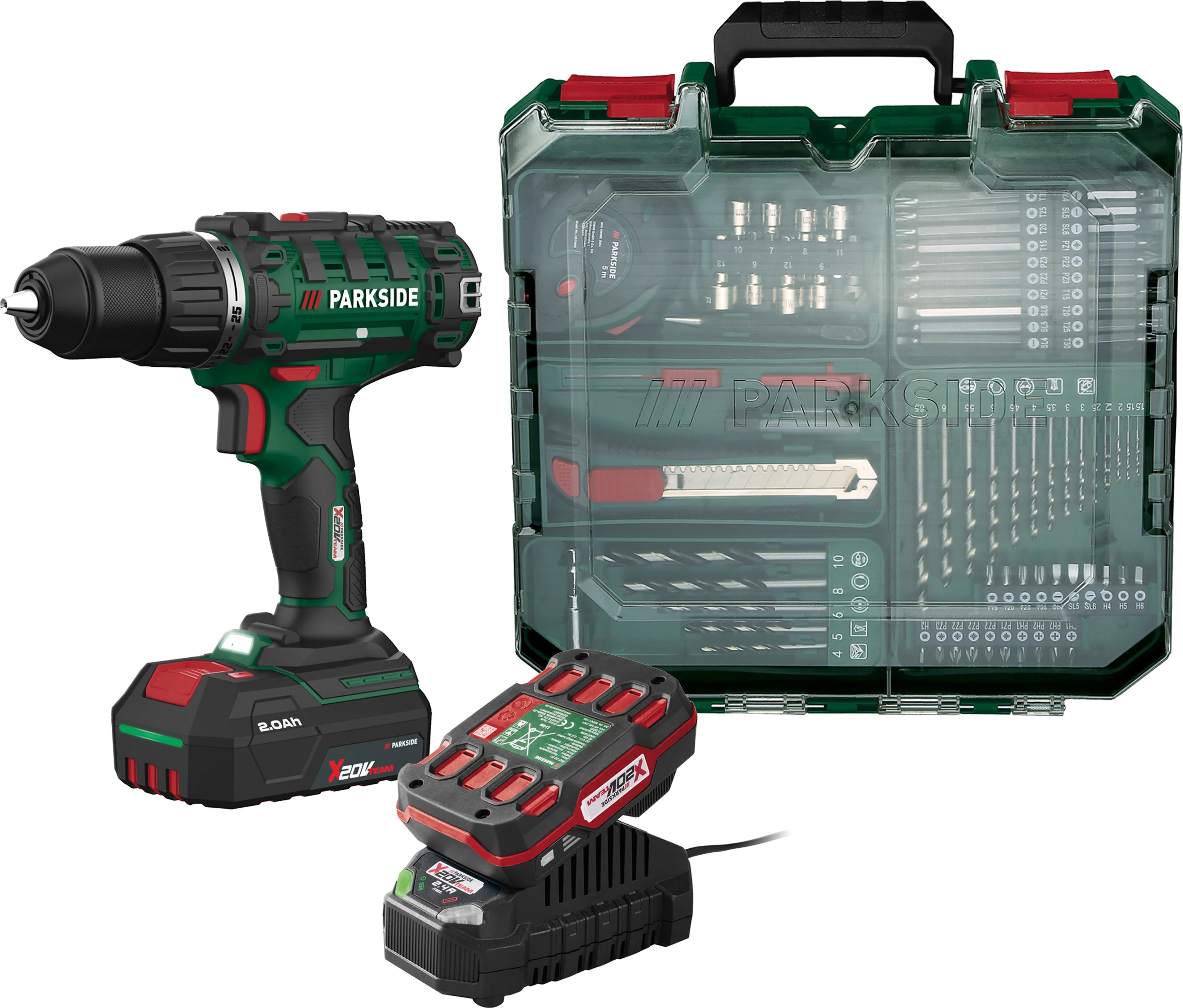 PARKSIDE Accu-schroefboormachine set 20 V 45 Nm, met accu's, lader en gereedschapskoffer