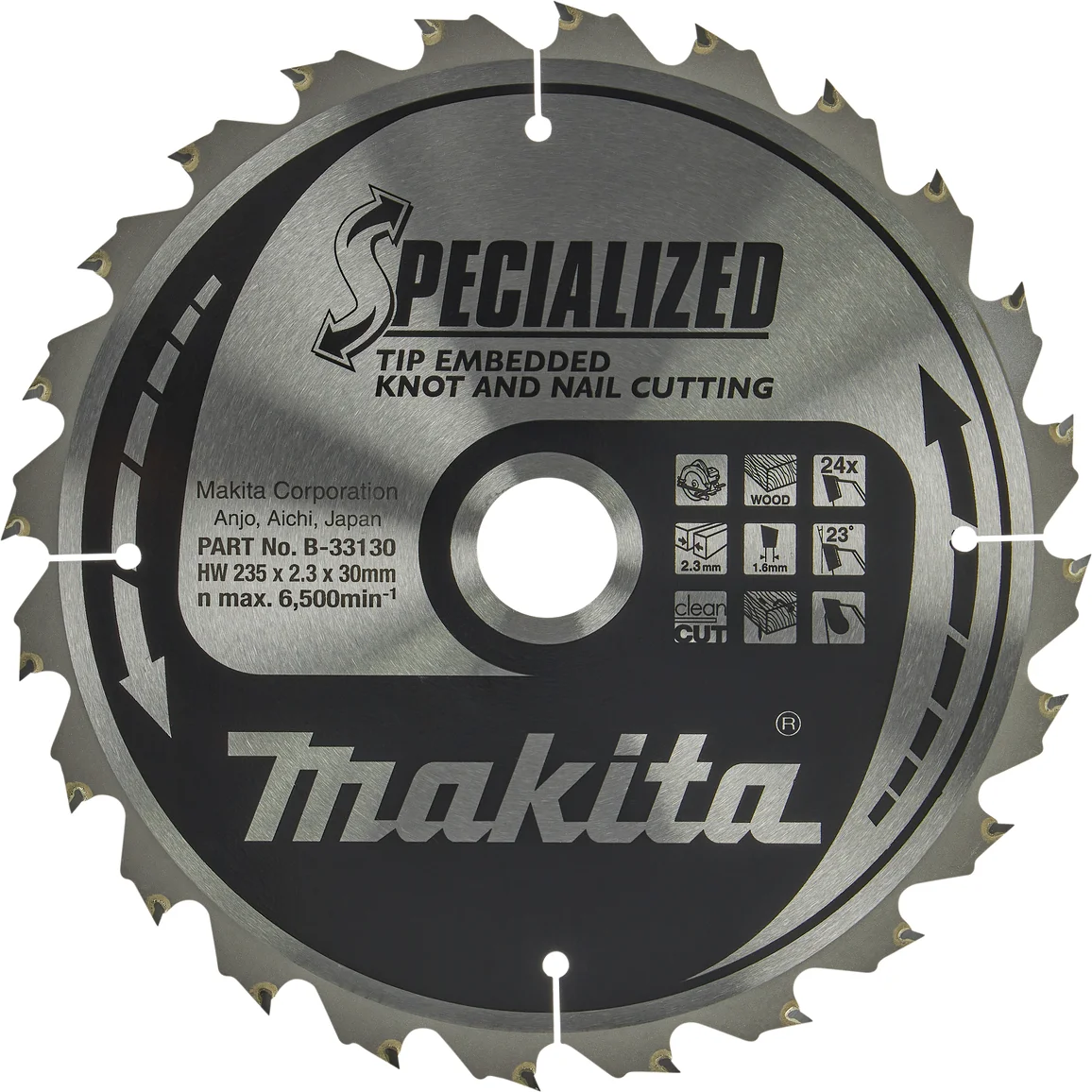 Makita B-33130 Cirkelzaagblad Hout (noest/spijker) | Embedded Tip | 235 x 30 mm | 24-tands