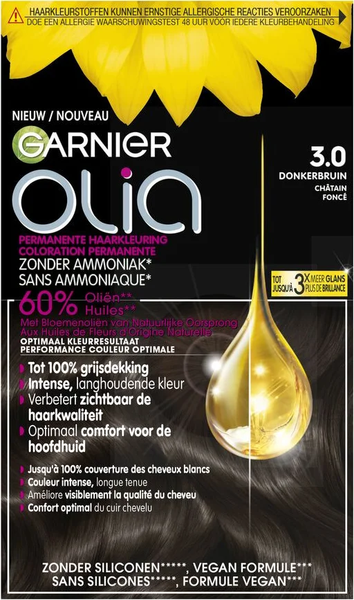 3x Garnier Olia Permanente Crèmekleuring 3.0 Donkerbruin