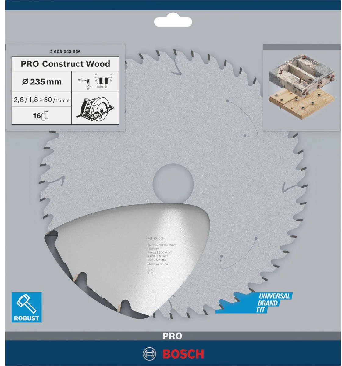Bosch Professional Cirkelzaagblad PRO Construct Wood | Ø 235 x 2,8 x 30mm 16T - 2608640636