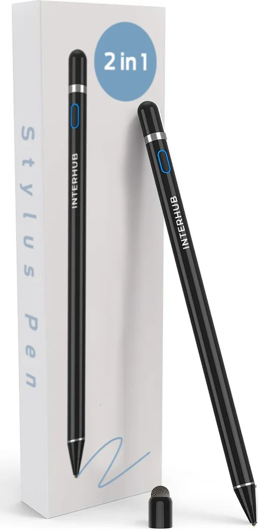 2-in-1 Active Stylus Pen – Touchscreen Pen – Stylus Pen Tablet – Pencil – Geschikt voor Tablet, Smartphone en iPad - Zwart - Interhub®