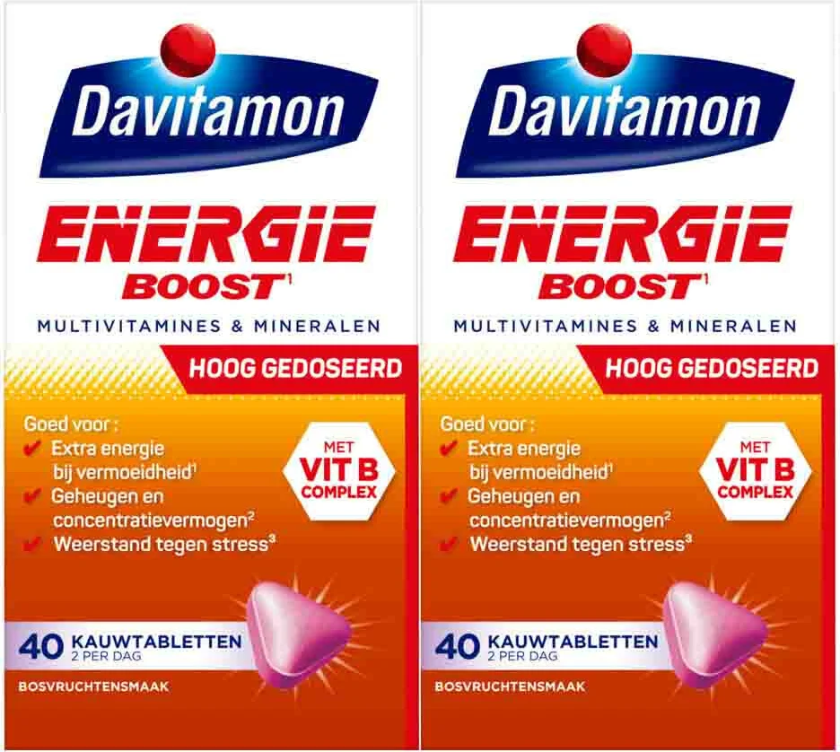2x Davitamon Energie Boost Bosvruchten 40 kauwtabletten