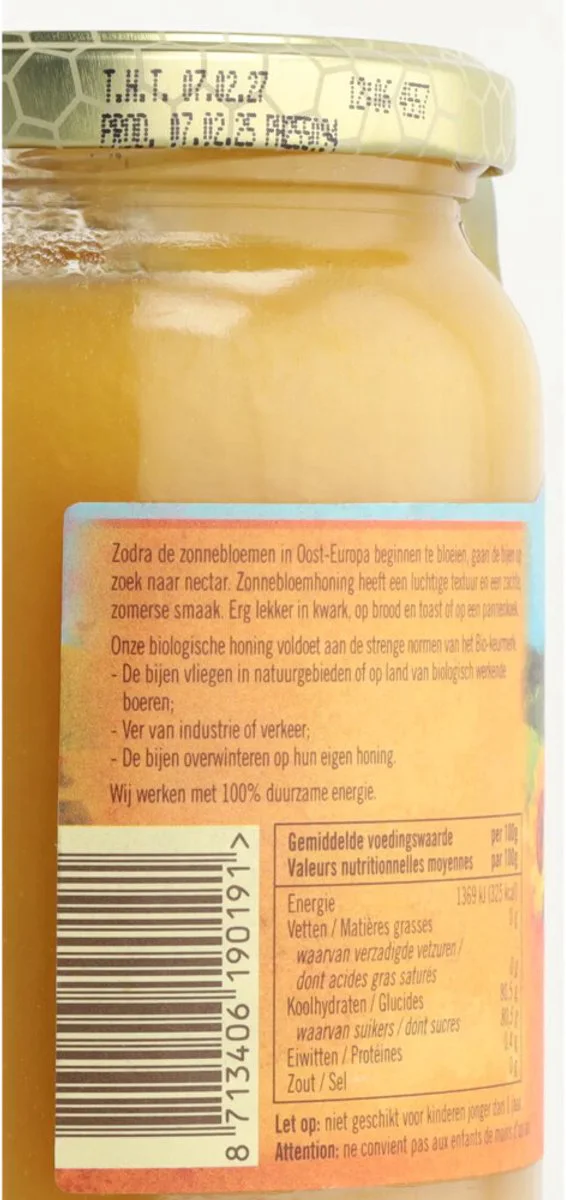 De Traay Zonnebloemhoning Biologisch 900GR