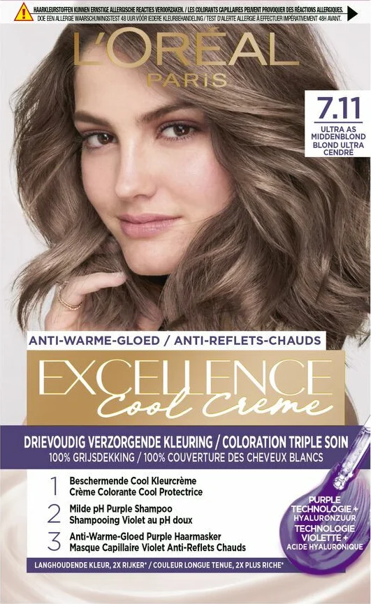 2x L'Oréal Excellence Cool Crème Permanente Crèmekleuring 7.11 - Ultra As Middenblond