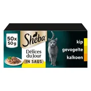 Sheba Kattenvoer Mega Pack Délices Du Jour Natvoer Gevogelte in Saus Maaltijdzakjes 50 x 50 gr