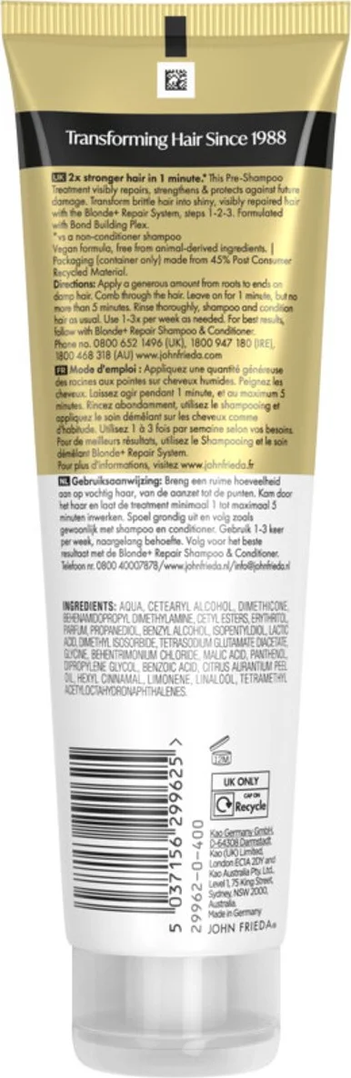 John Frieda Blonde+ Repair Bond Building Pre-Shampoo 150 ml