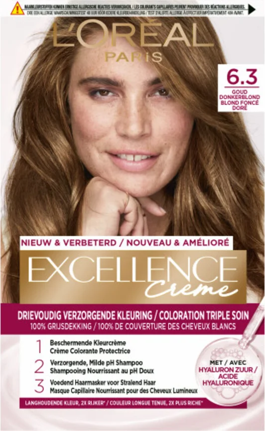 3x L'Oréal Excellence Crème Permanente Crèmekleuring 6.3 Donker Goudblond