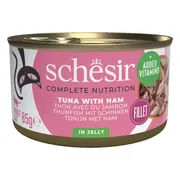12x Schesir Kattenvoer Tonijn en Ham in Gelei 85 gr