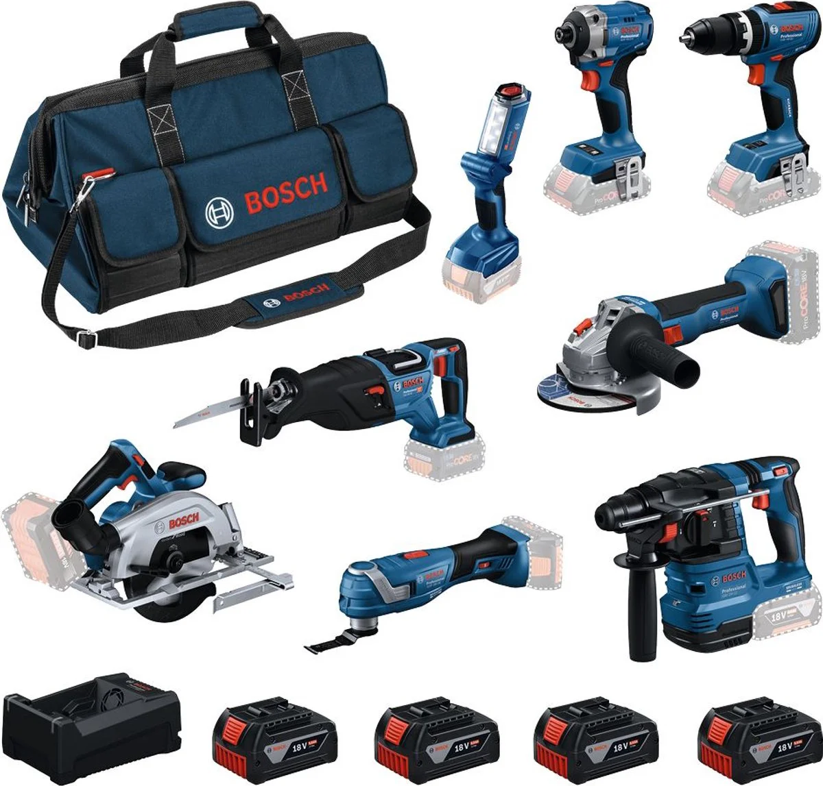 Bosch Professional Accu combiset 8-delig 18V 5.0Ah in tas - 0615V00061