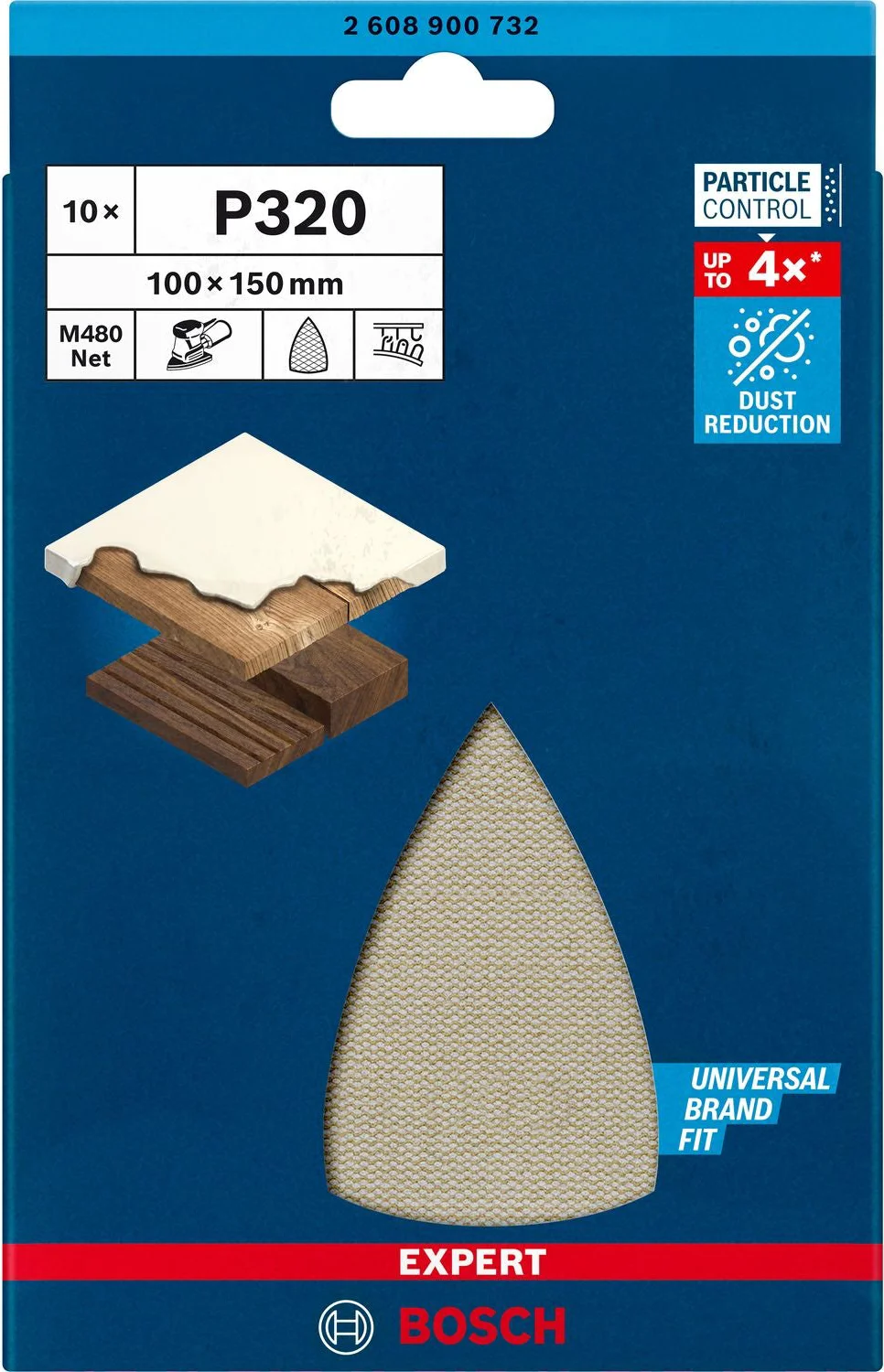 Bosch Professional EXPERT M480 schuurnet universeel 100x150mm K320 VE=10 - 2608900732