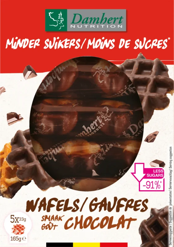 Damhert Minder Suikers Wafels Chocoladesmaak 165GR