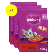 3x Whiskas 1+ Adult Katten Droogvoer Rund 3,8 kg