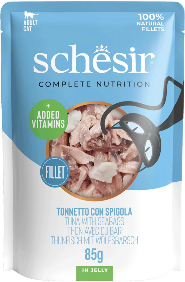 12x Schesir Kattenvoer Tonijn - Zeebaars in Gelei 85 gr