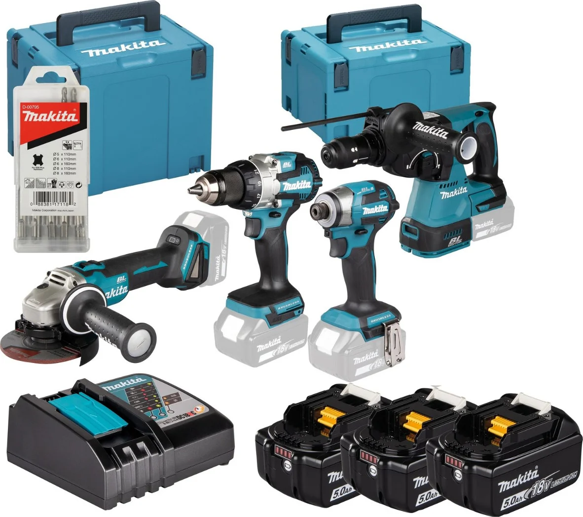 Makita DLX4196JX1 Accu combiset 4-delig 18V 5.0Ah in tas