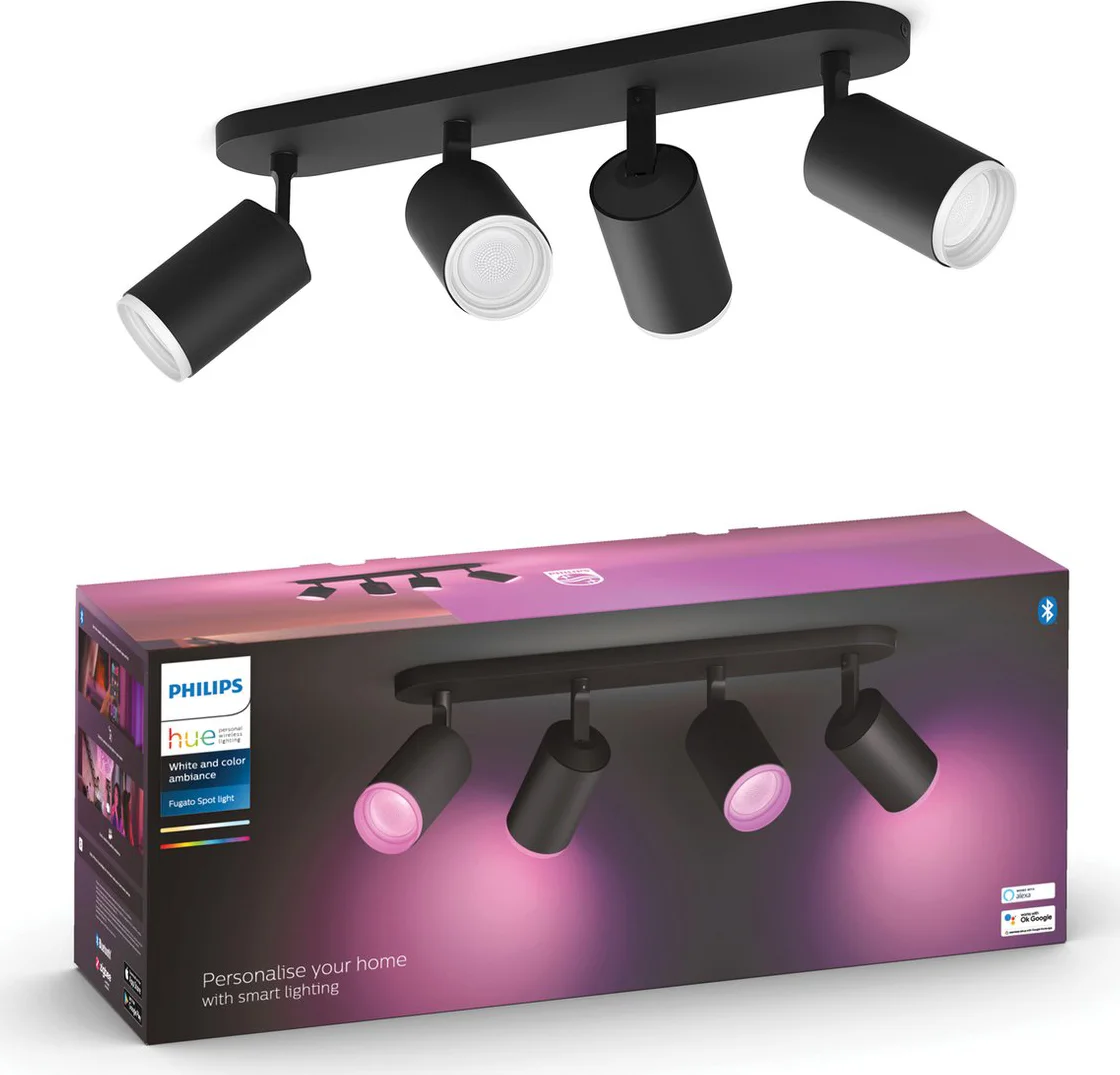 Philips Hue Fugato Opbouwspot White and Color - Zwart - 4-spots
