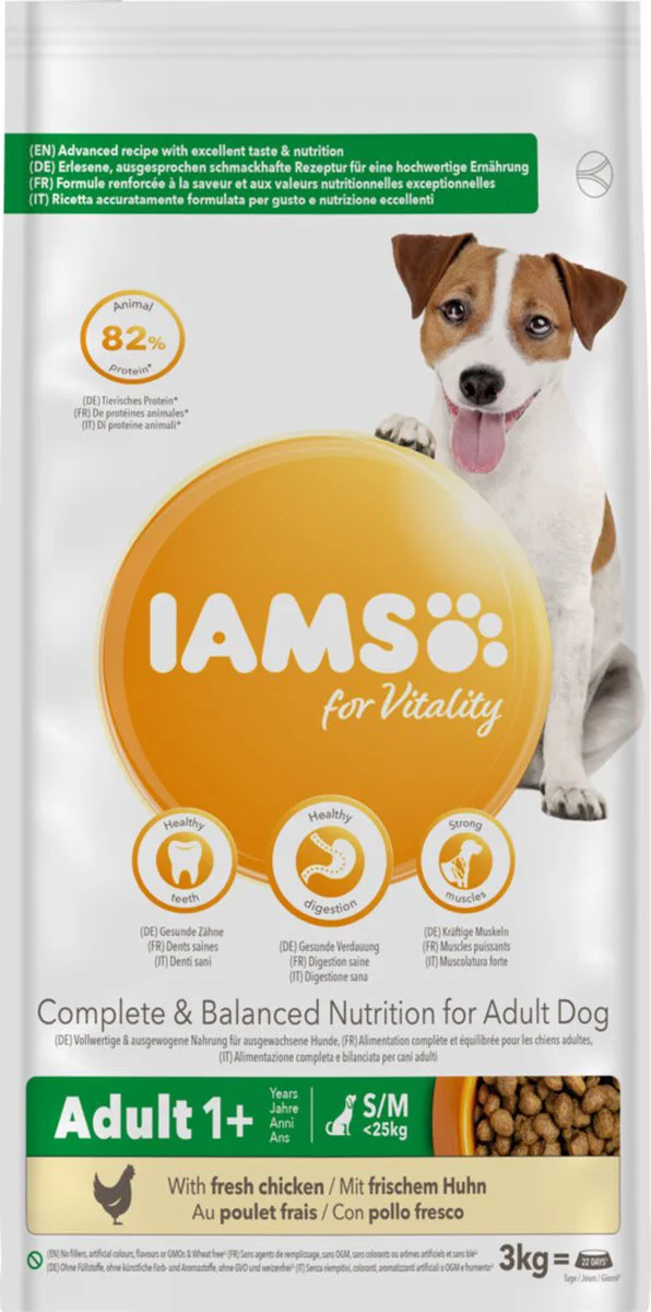 3x IAMS Dog Adult Small - Medium Kip 3 kg