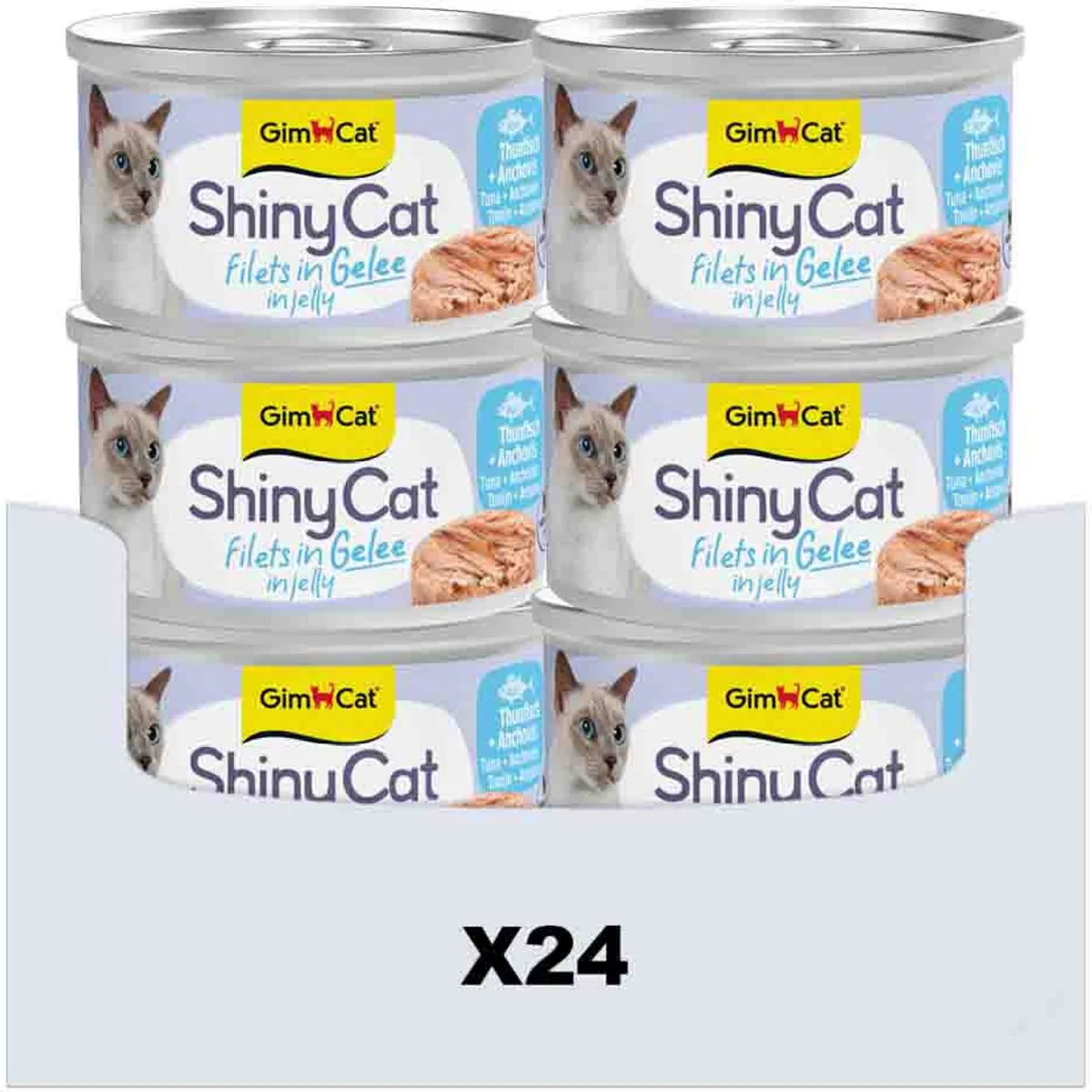 24x GimCat Kattenvoer Nat ShinyCat Filets in Jelly Tonijn & Anjovis 70 gr