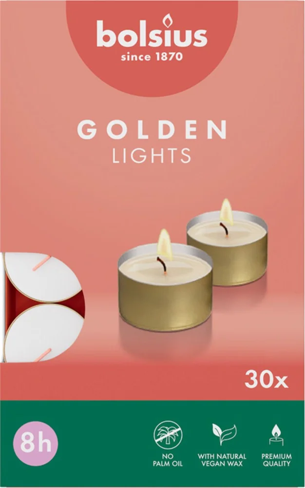 Bolsius Theelichten Wit 8 branduren 30 stuks
