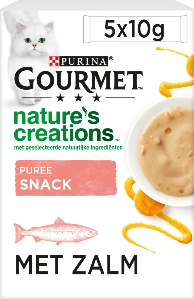 Gourmet Nature's Creations Kattensnack Puree Zalm Wortel 5 x 10 gr