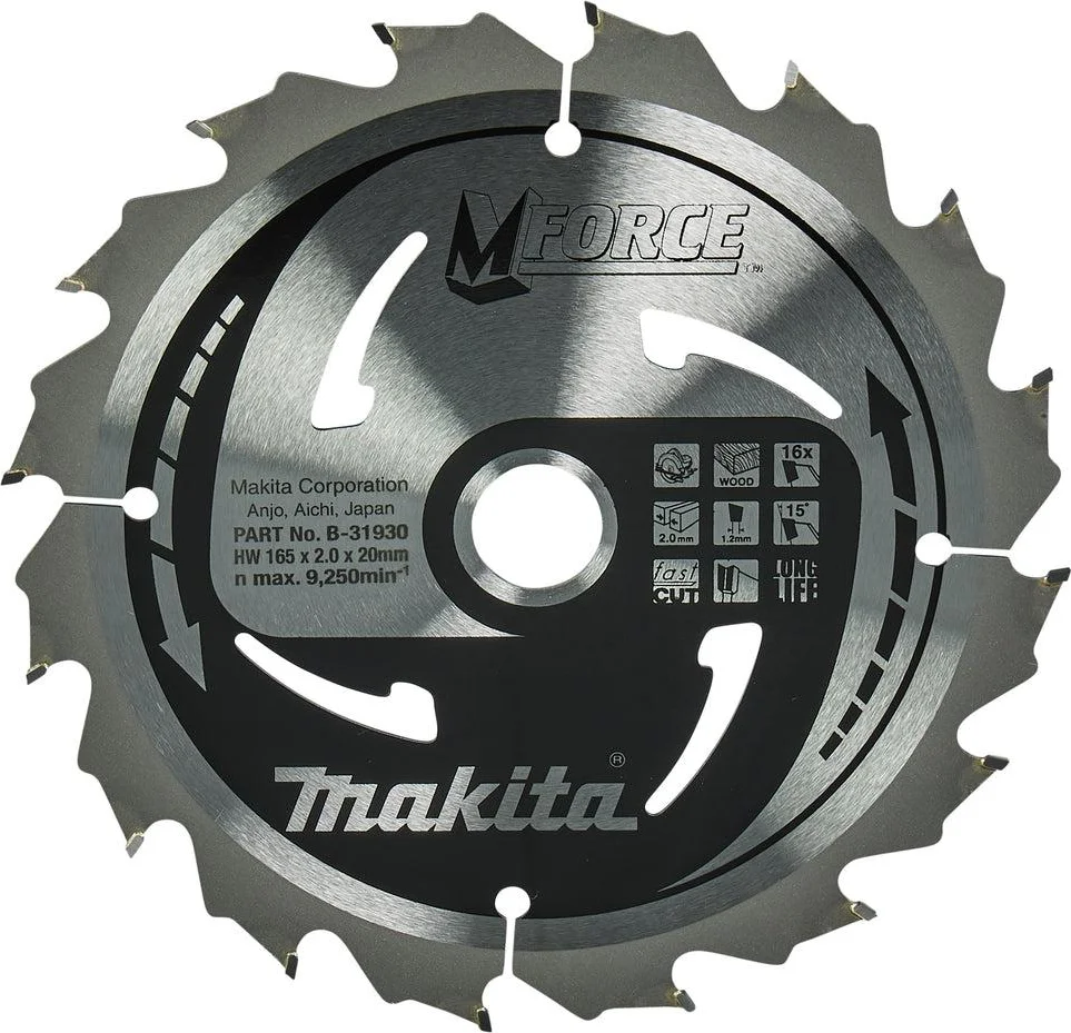 Makita Cirkelzaagblad voor Hout | Mforce | Ø165mm Asgat 20mm 16T - B-31930