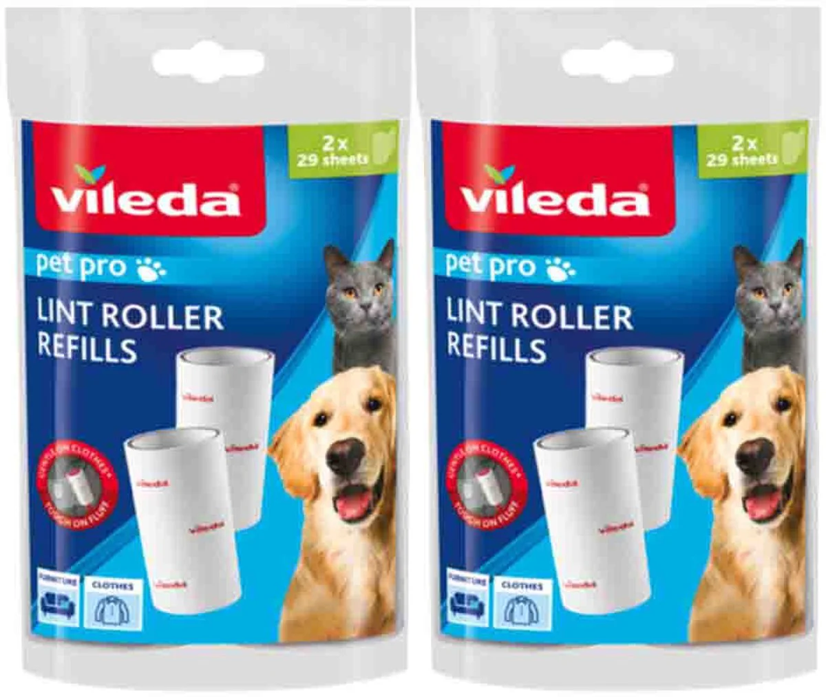 2x Vileda PetPro Kleefborstel Vervanging 2 x 29 bladen 2 navullingen